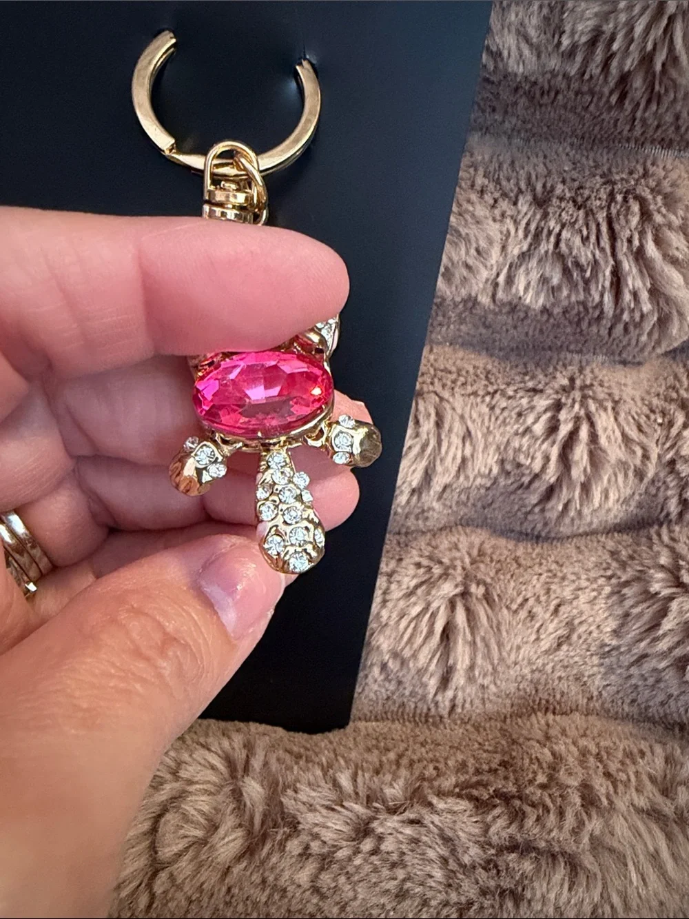 Sparkling Cat Keychain with Pink Gem